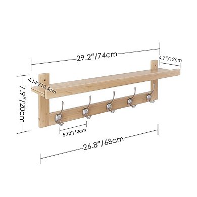 29.2" Wall-Mounted Entryway Coat Rack With Shelf 5 Hooks
