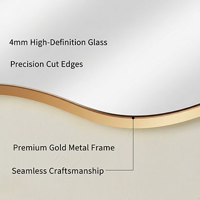 KSIZUIS Irregular Art Wall Mirror - 20"x36" Gold Asymmetrical Design with Aviation Aluminum Frame