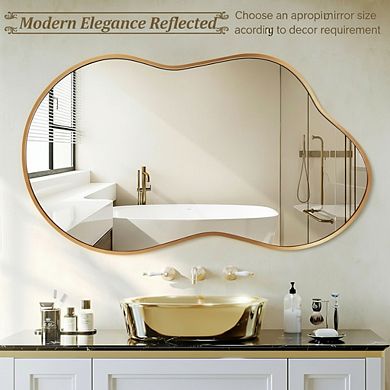 KSIZUIS Irregular Art Wall Mirror - 20"x36" Gold Asymmetrical Design with Aviation Aluminum Frame