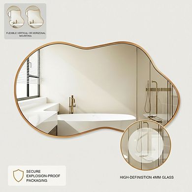 KSIZUIS Irregular Art Wall Mirror - 20"x36" Gold Asymmetrical Design with Aviation Aluminum Frame