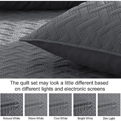 Soft Quilt Set Queen Full Size, 3 Pieces Lightweight Quilts Grey Bedspreads Coverlets Bedding Set