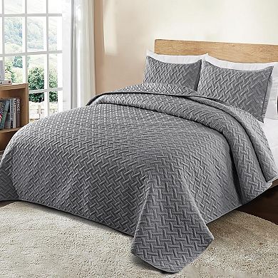 Soft Quilt Set Queen Full Size, 3 Pieces Lightweight Quilts Grey Bedspreads Coverlets Bedding Set