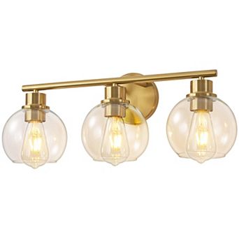 POWLIG 21.65" 3-Light Dimmable Bathroom Vanity Light - Nickel Finish with Clear Glass Shades