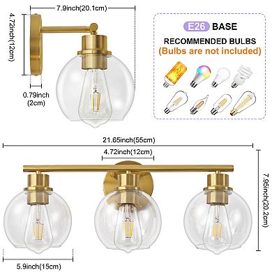 POWLIG 21.65" 3-Light Gold Dimmable Bathroom Vanity Light Modern Wall Sconce with Clear Glass Shades