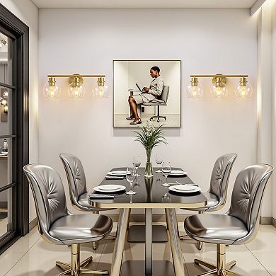 POWLIG 21.65" 3-Light Gold Dimmable Bathroom Vanity Light Modern Wall Sconce with Clear Glass Shades