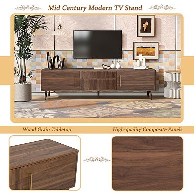 70.8-inch Mid-Century Modern TV Stand with 2 Drawers, Accommodates TVs up to 80 inches