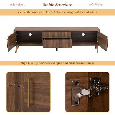 70.8-inch Mid-Century Modern TV Stand with 2 Drawers, Accommodates TVs up to 80 inches