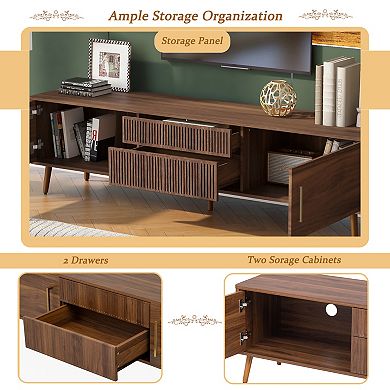 70.8-inch Mid-Century Modern TV Stand with 2 Drawers, Accommodates TVs up to 80 inches