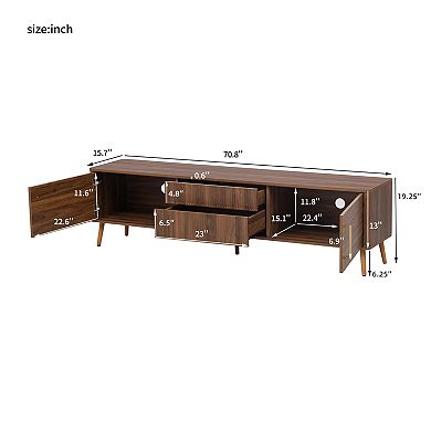 70.8-inch Mid-Century Modern TV Stand with 2 Drawers, Accommodates TVs up to 80 inches