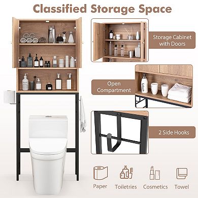 Over The bath fixture Storage Cabinet with Two Doors and Adjustable Shelf Organizer