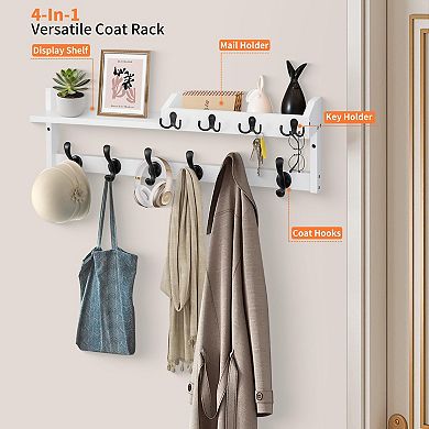 Wall-Mounted Coat Rack With Shelf Hooks 27.5"