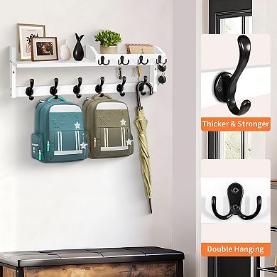 Wall-Mounted Coat Rack With Shelf Hooks 27.5"