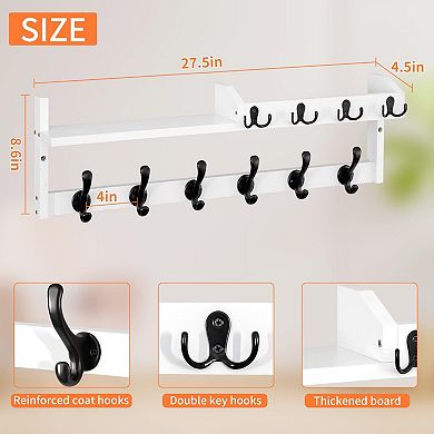 Wall-Mounted Coat Rack With Shelf Hooks 27.5"