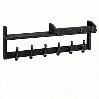 Wall-Mounted Coat Rack With Shelf Hooks 27.5"