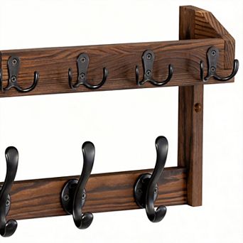 Wall-Mounted Coat Rack With Shelf Hooks 27.5"