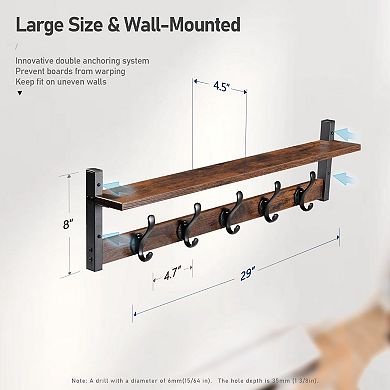 Rustic Wall-Mounted Coat Rack With Shelf and Hooks