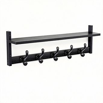 Rustic Wall-Mounted Coat Rack With Shelf and Hooks