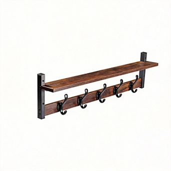 Rustic Wall-Mounted Coat Rack With Shelf and Hooks