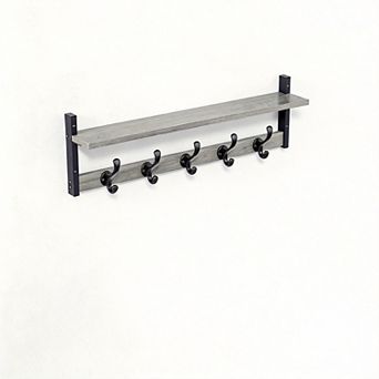 Rustic Wall-Mounted Coat Rack With Shelf and Hooks
