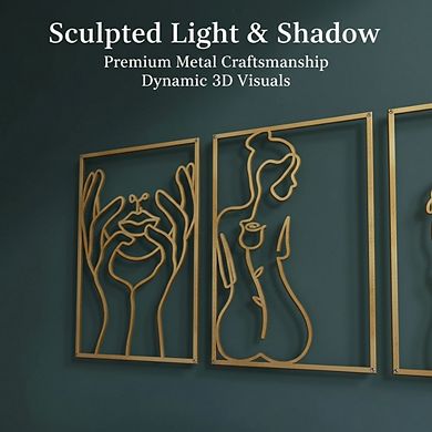 KSIZUIS Gold Line Art Wall Decor - 4 Pack Real Metal Woman's Body Shape, 17"x11.8"