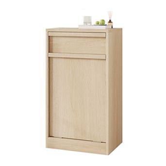 10Gal Natural Oak Tilt Out Trash Cabinet,Hidden Pet-Proof Garbage Can,Laundry Hamper,Kitchen Dining