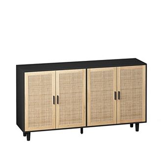 62.20"Elegant and Functional 4-Door Rattan Decorative Storage Cabinet,for Bedroom,Living Room