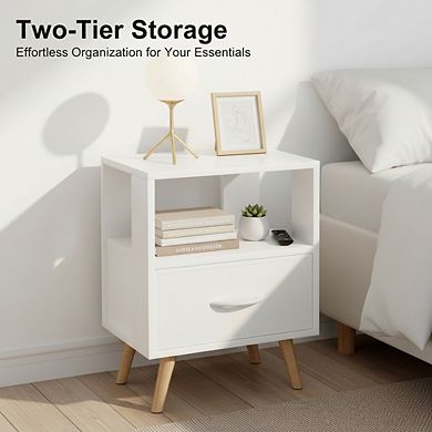ZUQIETA White Kids'Nightstand with Drawer&Open Storage,2-Tier Modern End Table for Small Spaces