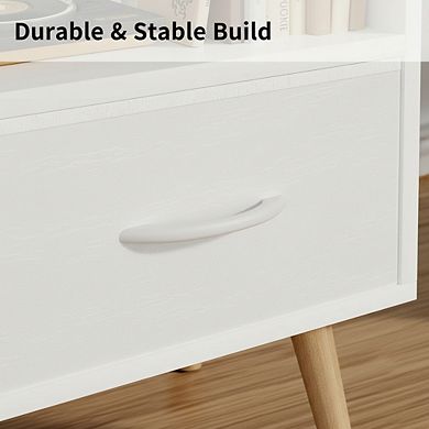 ZUQIETA White Kids'Nightstand with Drawer&Open Storage,2-Tier Modern End Table for Small Spaces