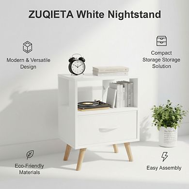 ZUQIETA White Kids'Nightstand with Drawer&Open Storage,2-Tier Modern End Table for Small Spaces