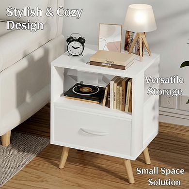 ZUQIETA White Kids'Nightstand with Drawer&Open Storage,2-Tier Modern End Table for Small Spaces