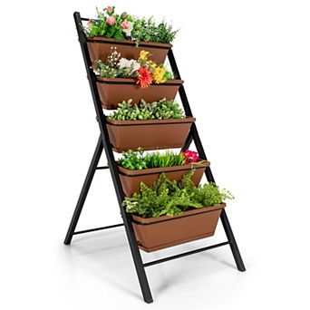 5 tier Vertical Garden Planter Box Elevated Raised Bed w/5 Container Brown