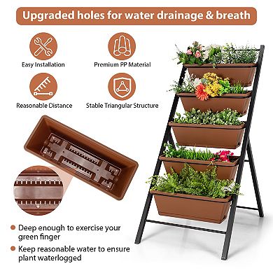 5-tier Vertical Garden Planter Box Elevated Raised Bed w/5 Container Brown