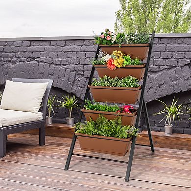 5-tier Vertical Garden Planter Box Elevated Raised Bed w/5 Container Brown