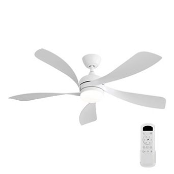 52 in White LED Ceiling Fan With 3 Color Dimmable 5 ABS Blades Remote Control Reversible DC Motor
