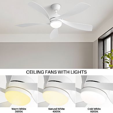 52 in. White LED Ceiling Fan With 3 Color Dimmable 5 ABS Blades Remote Control Reversible DC Motor