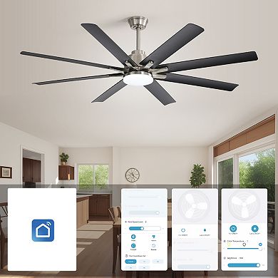 66 in. Large Ceiling Fan With Dimmable Led Light 8 ABS Blades Smart Remote Control