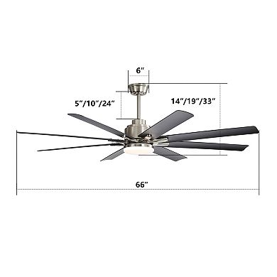 66 in. Large Ceiling Fan With Dimmable Led Light 8 ABS Blades Smart Remote Control