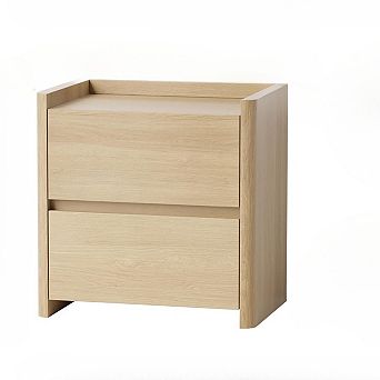 ZUQIETA Modern Nightstand with 2 Drawers & Cut-Out Handle, Oak End Table for Bedroom&Office
