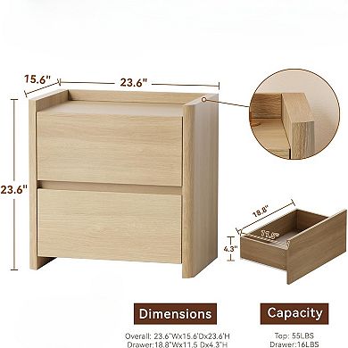 ZUQIETA Modern Nightstand with 2 Drawers & Cut-Out Handle, Oak End Table for Bedroom&Office