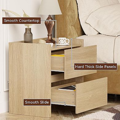 ZUQIETA Modern Nightstand with 2 Drawers & Cut-Out Handle, Oak End Table for Bedroom&Office