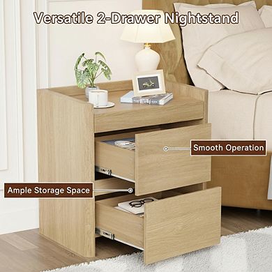 ZUQIETA Modern Nightstand with 2 Drawers & Cut-Out Handle, Oak End Table for Bedroom&Office