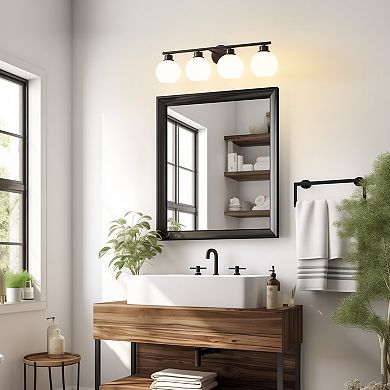 POWLIG 29.53" 4-Light Dimmable Bathroom Vanity Light - Black Finish with Milky White Glass Shades