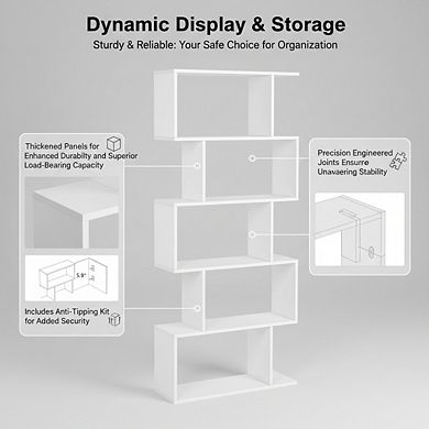 ZUQIETA 5-Tier Room Divider Bookcase - Freestanding Display Shelf & Storage in White