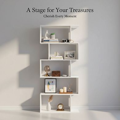 ZUQIETA 5-Tier Room Divider Bookcase - Freestanding Display Shelf & Storage in White