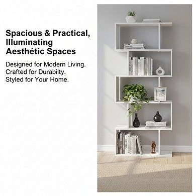 ZUQIETA 5-Tier Room Divider Bookcase - Freestanding Display Shelf & Storage in White