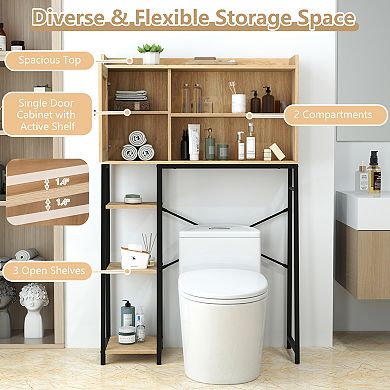 Over The bath fixture Storage Cabinet with Rattan Door and Open Storage Shelves