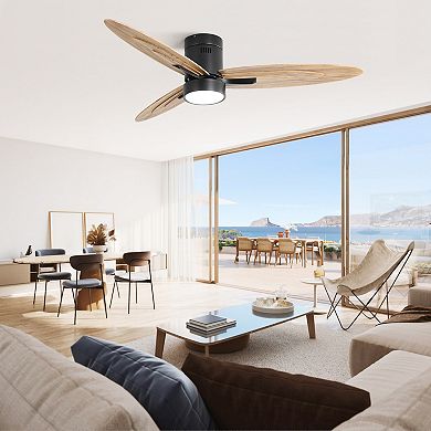56 in. Modern Design Flush Mount Ceiling Fan with Light and Remote Control