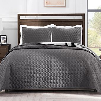 Grey King Quilt Set! Ultrasonic Reversible, Ultra-Soft & All-Season Lightweight.