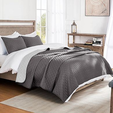 Grey King Quilt Set! Ultrasonic Reversible, Ultra-Soft & All-Season Lightweight.