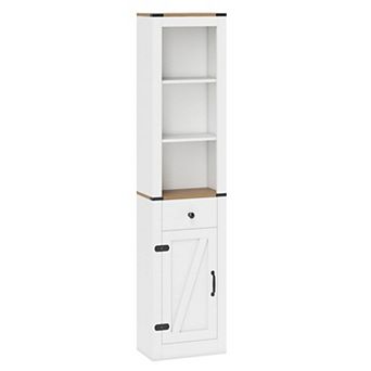68 Inch Tall Bathroom Storage Cabinet with Barn Door and Drawer Organizer